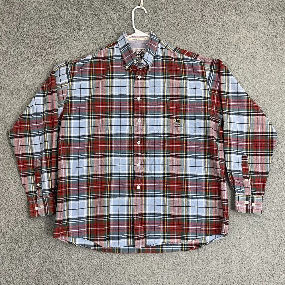 Cinch Western Shirt Men L Red Blue Plaid Western Cowboy Rodeo Button‎ Down